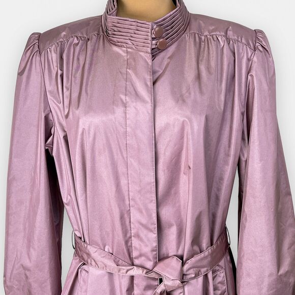 Vintage Changing Scene Rain Coat Belt Size 18 Zip Out Quilted Liner Shiny Fabric - Picture 9 of 16